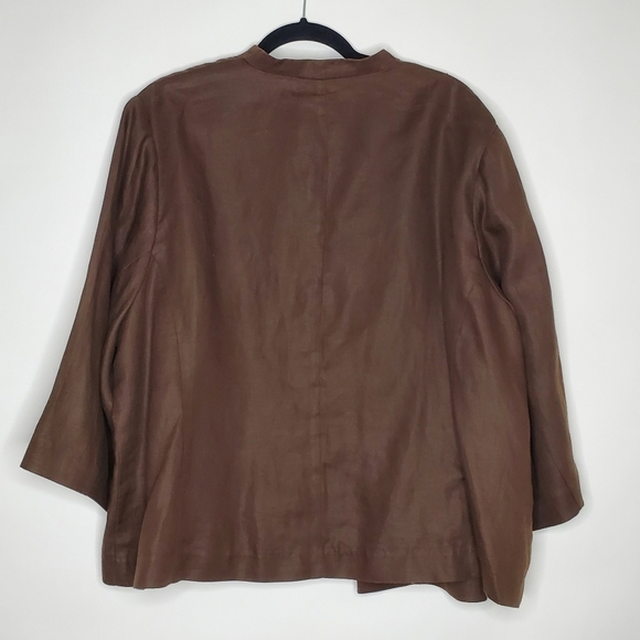 Lands' End Long Sleeve LINEN Blazer Size 26W Open Front Brown Jacket Pockets - Picture 4 of 11